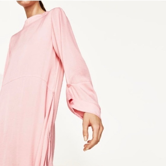 NWT Zara woman’s Frilled Pink Midi Dress Ruffled Hem Boho Size Large - Picture 9 of 15